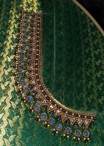 Elegant Blue &amp; Silver Blouse Neckline
