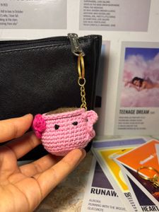 Cute Pink Crocheted Coffee Cup Keychain