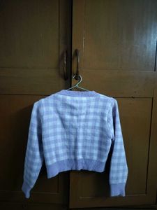 Pink Checkered Knit Cardigan