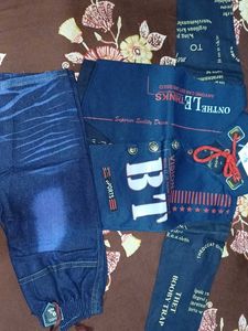 Boys navy blue jeans shirt set