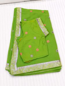 Green Embroidered Saree Set