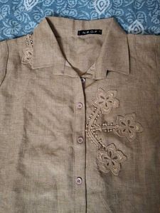 Embellished Linen Blend Shirt