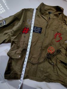 Olive green relaxed fit military style Jacket