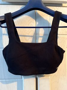 Black Ribbed Square Neck Sports Bra