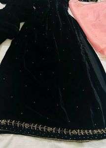 Elegant Handwork Black Velvet Kurta Set with Organ