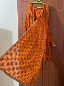 Vibrant Orange Embellished Patiala & Dupatta Set