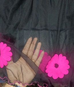 Black Tulle Skirt with Pink Flowers