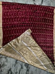 Meroon color Banarasi Gajji satin Wedding Silk sar
