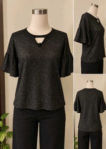 Sparkly Black Bell Sleeve Top