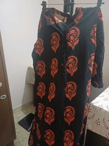 Elegant Black Kurta Orange Block Print