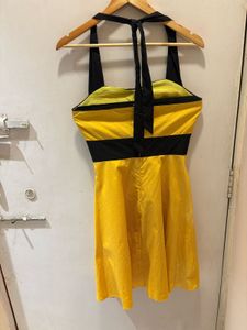 Yellow &amp; Black Mini Halter Dress