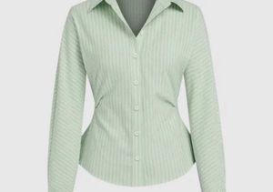 SAVANA 70% COTTON Striped Waist-cinching Shirt