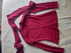 Chic Maroon Button-Up Top with Scarf