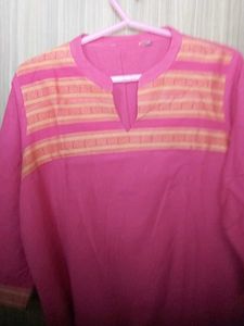 Vibrant Pink Kurta with Orange Accents
