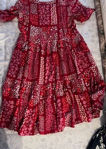 Red Floral Tiered Midi Dress