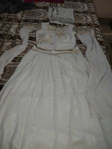 Grey Lengha with crop top(  3 piece set. )