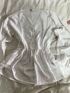 Stylish White Button-Up Peplum Top