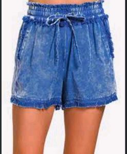 I. Blue Denim Ruffled Shorts