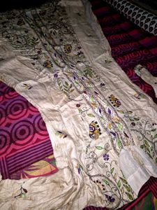 Embroidered Beige Kurta gown