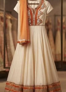 Elegant Cream & Orange Anarkali Gown