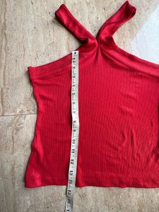 Red Ribbed Halter Neck Top