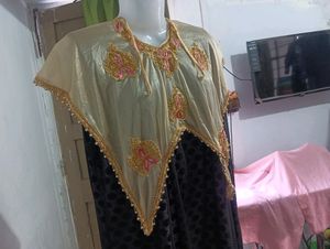 New Stone Work Party Wear Poncho Cap