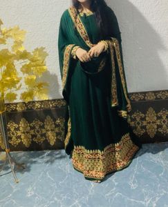 Elegant Green Anarkali gown with pant & dupatta