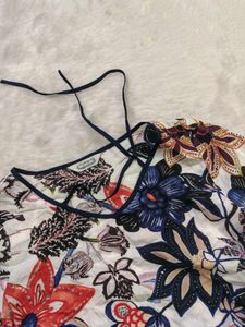 Vibrant Floral Print Top with Strappy Neckline
