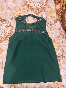Green Embellished Sleeveless Top