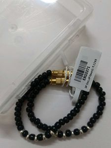 Black Beaded Anklets with Silver Accents