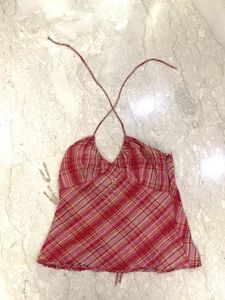 Pink Plaid Halter Top with Sequins