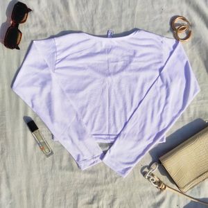 White V-neck Full Sleeves Crop Top