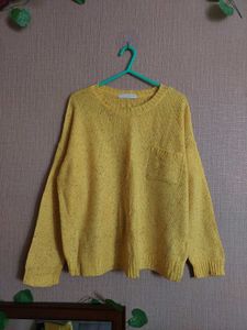 Yellow Knit Sweater with Pocket
