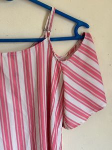 Pink &amp; White Striped Cole Shoulder Top