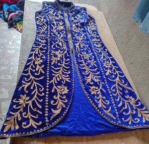 Royal Blue Embroidered Velvet Kurta