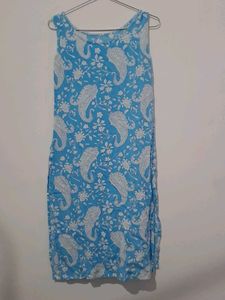 Blue Printed Sleeveless kurta set with dupatta
