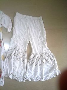 White Embroidered Kurti with Flared Sharara Set (2