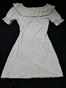Grey Ruffle Neck T-Shirt Dress