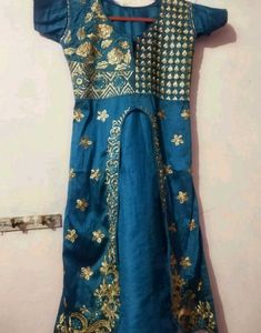Stunning Teal &amp; Gold Embroidered Gown