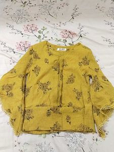 Yellow Floral Bell Sleeve Blouse