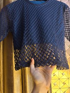 Stylish Navy Blue Sheer Net crop Top