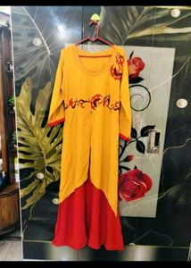 Yellow Kurta with Red Skirt