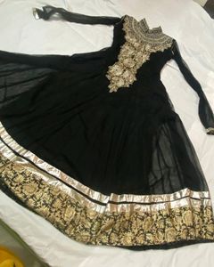 Elegant Black &amp; Gold Anarkali Dress