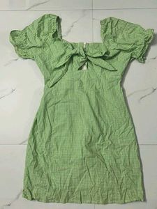 Green tie on summer dress