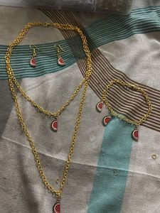 Watermelon Charm Necklace, Bracelet &amp; Earrings Set