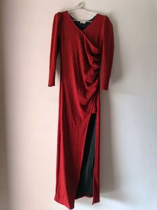 Elegant sparkling Red Maxi Dress with High Slit