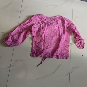 Pink Embroidered Tie-Up Top
