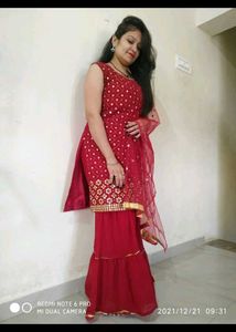 Elegant Red Kurta Sharara Set