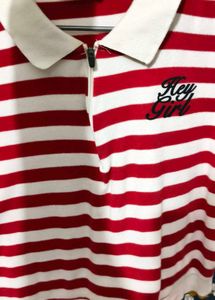 Red & White Striped "Hey Girl" Polo