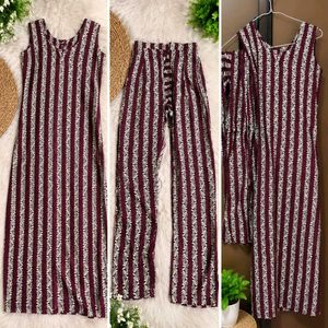 Maroon & White Printed Kurta Set
